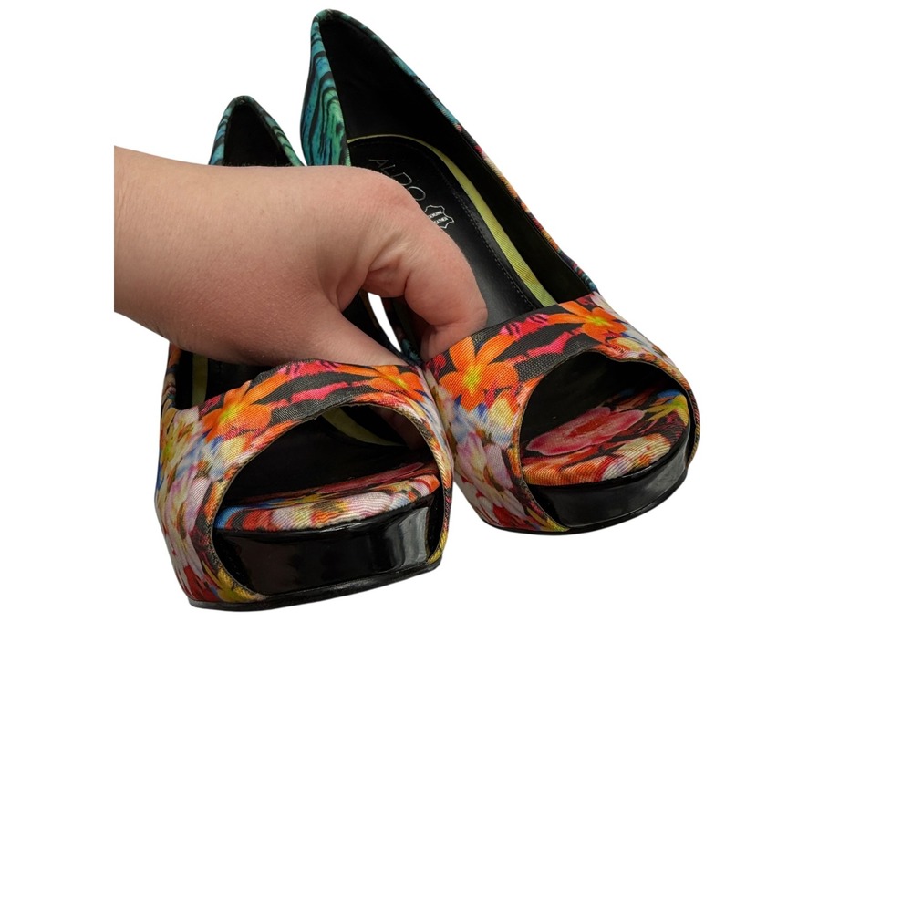 Aldo Floral Tiger Stripe Peep Toe Platform Pumps Heels Multicolor Womens 39 - Picture 5 of 11